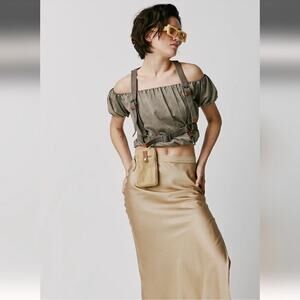 We the Free Free People Boho Green Acid Wash Crop Top- Small